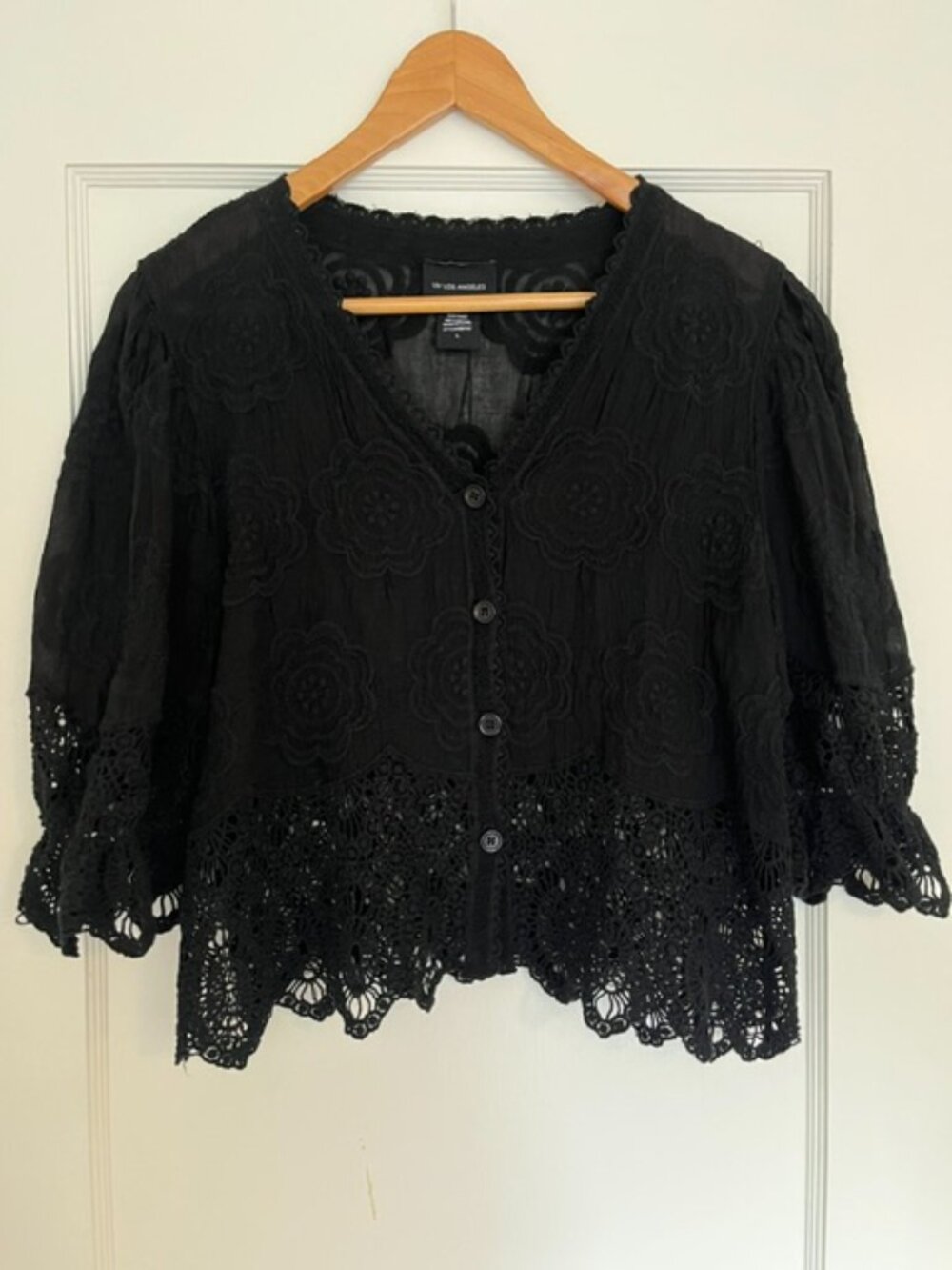 Liv Los Angeles Black Crochet Blouse | Size Large - Picture 4 of 8